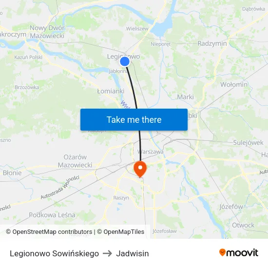 Legionowo Sowińskiego to Jadwisin map