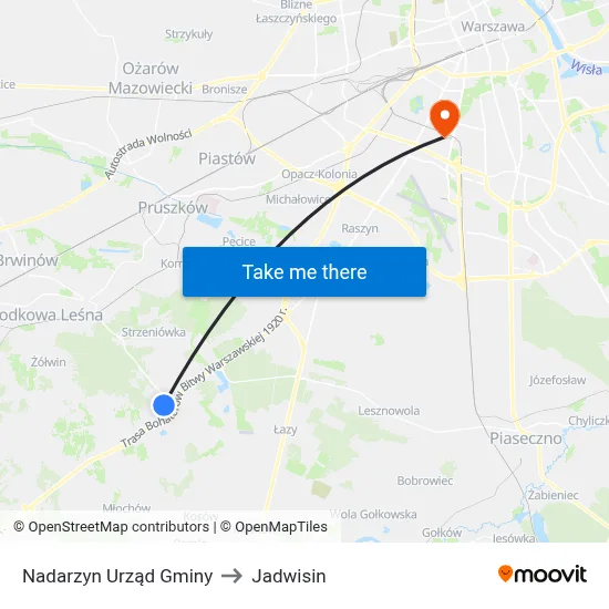 Nadarzyn Urząd Gminy to Jadwisin map