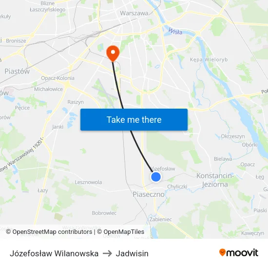 Józefosław Wilanowska to Jadwisin map