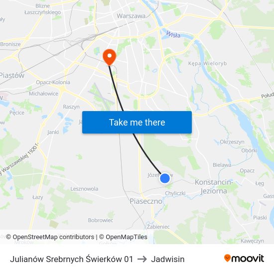 Julianów Srebrnych Świerków to Jadwisin map