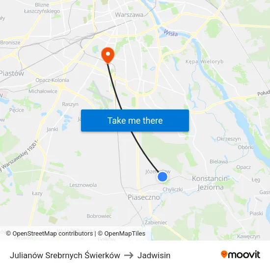 Julianów Srebrnych Świerków to Jadwisin map