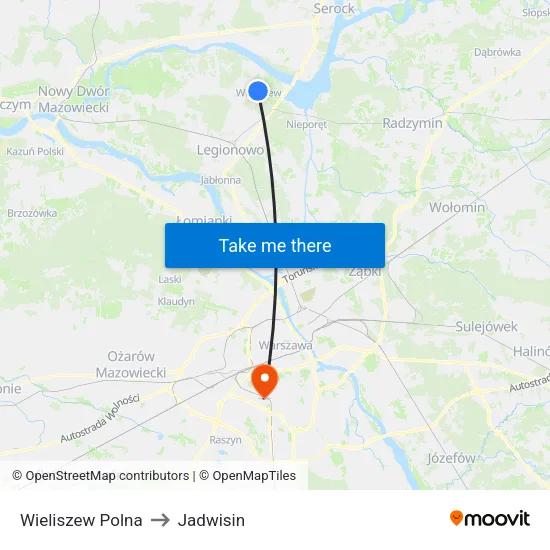 Wieliszew Polna to Jadwisin map