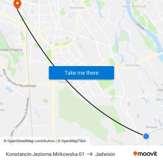 Konstancin-Jeziorna Mirkowska to Jadwisin map