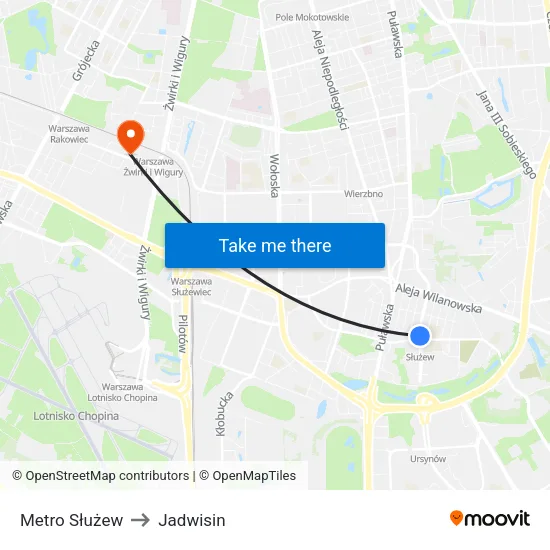 Metro Służew to Jadwisin map