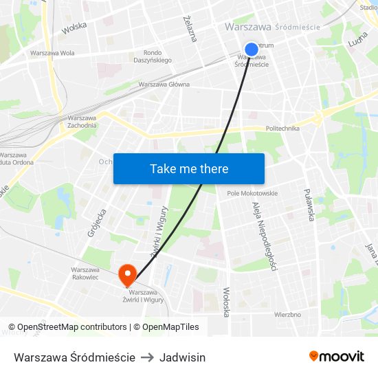 Warszawa Śródmieście to Jadwisin map