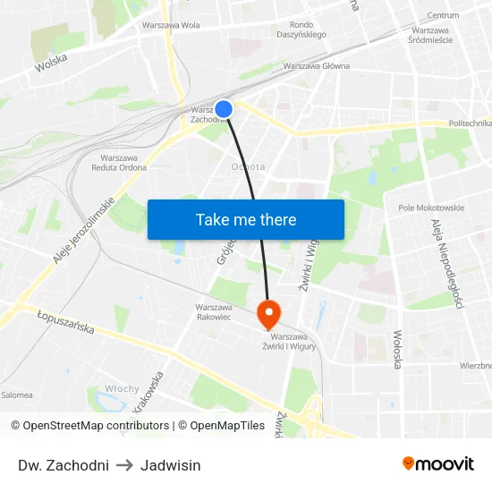 Dw. Zachodni to Jadwisin map