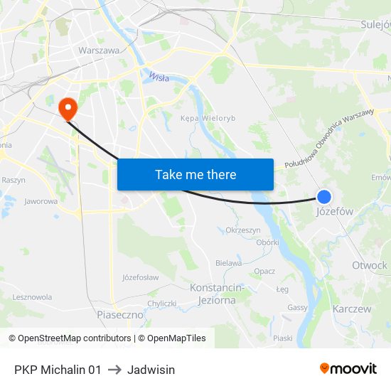 PKP Michalin 01 to Jadwisin map