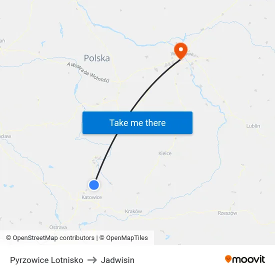 Pyrzowice Lotnisko to Jadwisin map