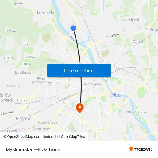 Myśliborska to Jadwisin map