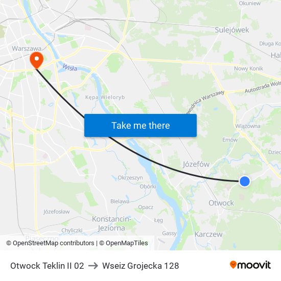 Otwock Teklin II 02 to Wseiz Grojecka 128 map