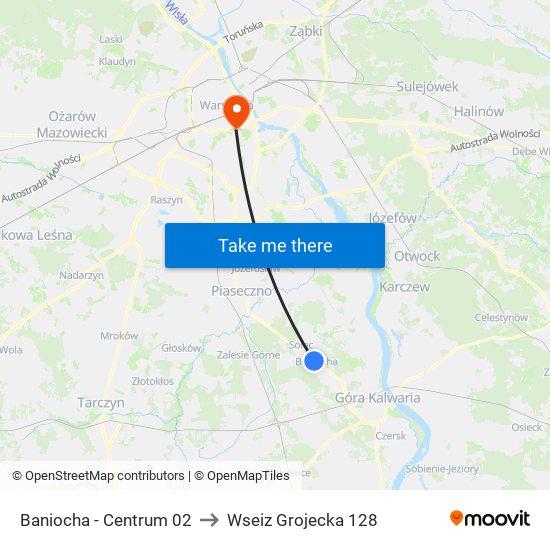 Baniocha-Centrum to Wseiz Grojecka 128 map