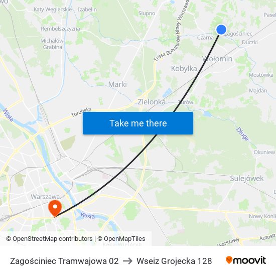 Zagościniec Tramwajowa 02 to Wseiz Grojecka 128 map