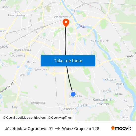 Józefosław Ogrodowa to Wseiz Grojecka 128 map