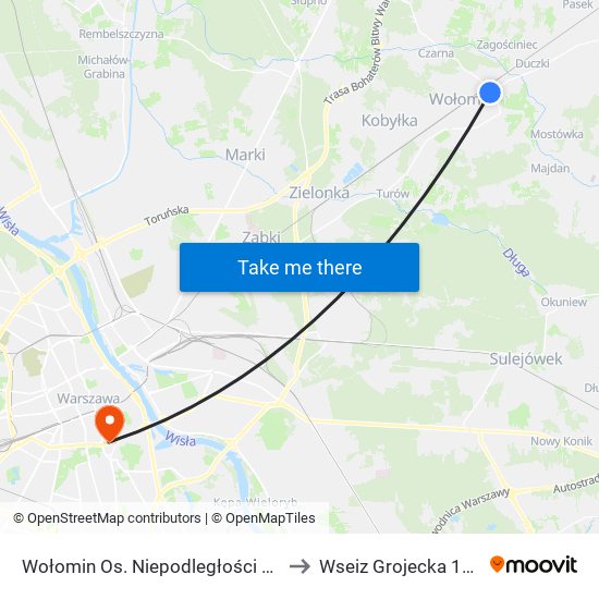 Wołomin Os. Niepodległości 03 to Wseiz Grojecka 128 map