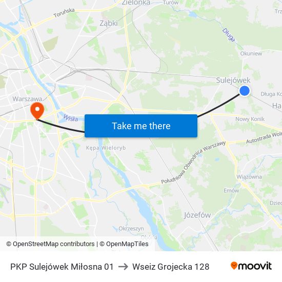 PKP Sulejówek Miłosna 01 to Wseiz Grojecka 128 map