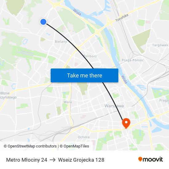 Metro Młociny 24 to Wseiz Grojecka 128 map