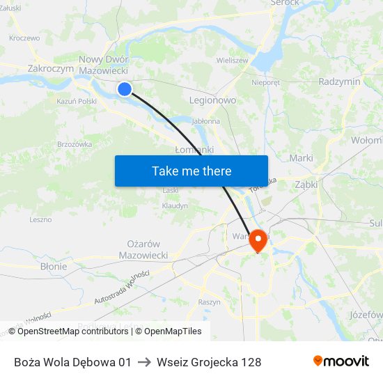 Boża Wola Dębowa 01 to Wseiz Grojecka 128 map