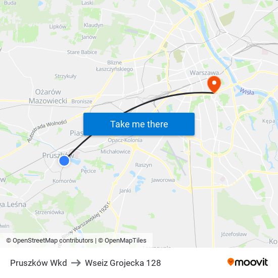 Pruszków WKD to Wseiz Grojecka 128 map