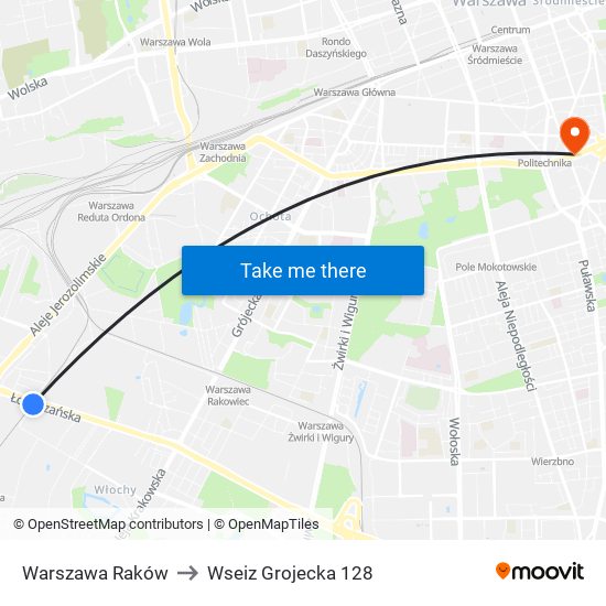 Warszawa Raków to Wseiz Grojecka 128 map
