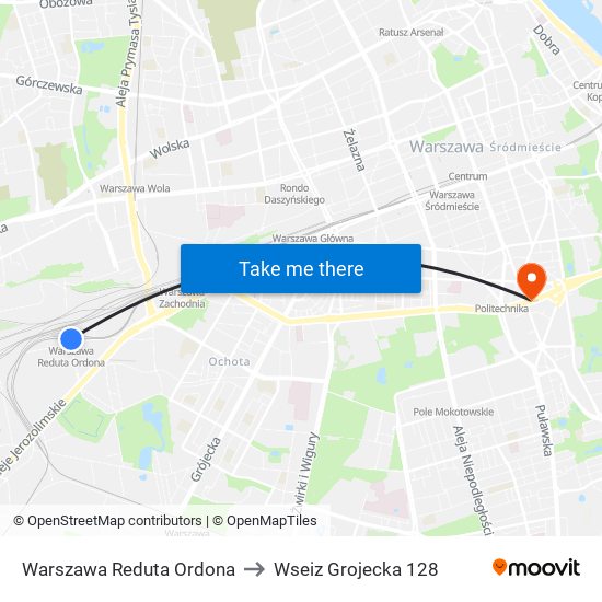 Warszawa Reduta Ordona to Wseiz Grojecka 128 map