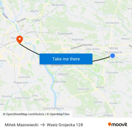 Mińsk Mazowiecki to Wseiz Grojecka 128 map