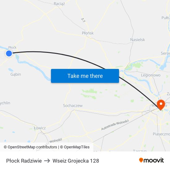 Płock Radziwie to Wseiz Grojecka 128 map