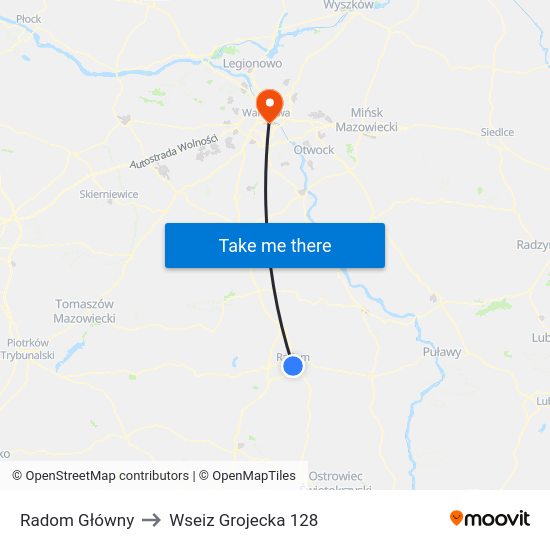 Radom Główny to Wseiz Grojecka 128 map