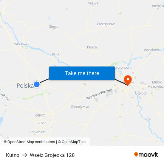 Kutno to Wseiz Grojecka 128 map