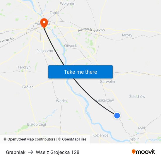 Grabniak to Wseiz Grojecka 128 map