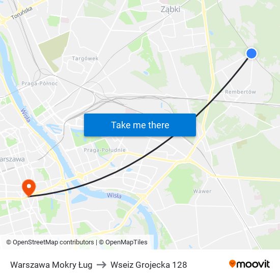 Warszawa Mokry Ług to Wseiz Grojecka 128 map