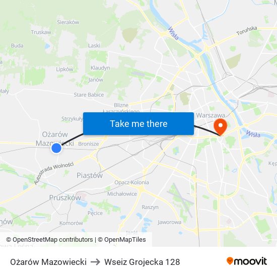 Ożarów Mazowiecki to Wseiz Grojecka 128 map