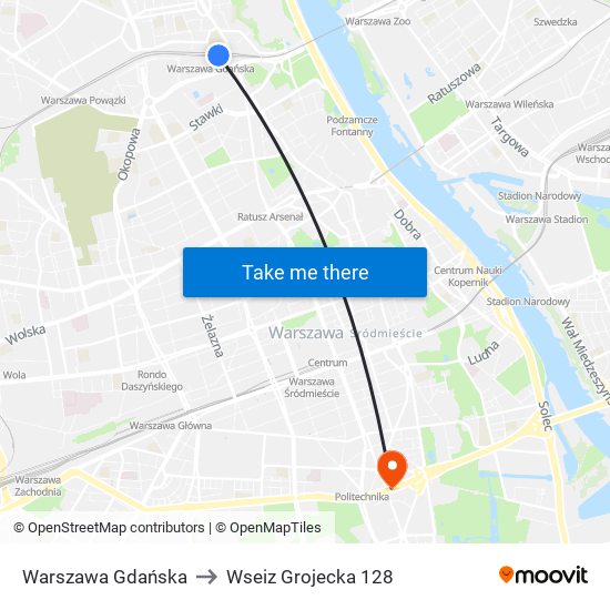 Warszawa Gdańska to Wseiz Grojecka 128 map