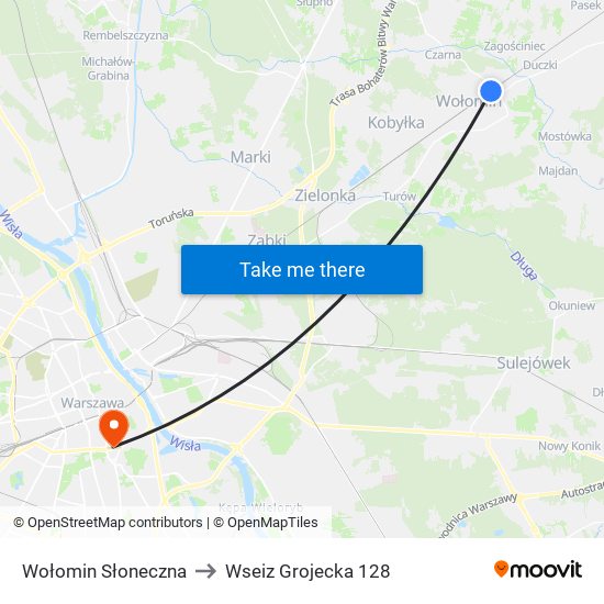 Wołomin Słoneczna to Wseiz Grojecka 128 map