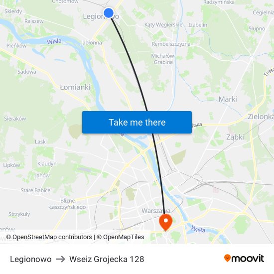 Legionowo to Wseiz Grojecka 128 map