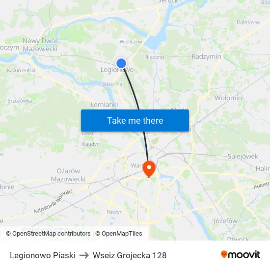 Legionowo Piaski to Wseiz Grojecka 128 map