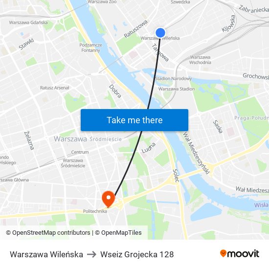 Warszawa Wileńska to Wseiz Grojecka 128 map