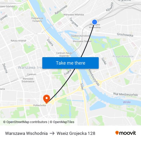 Warszawa Wschodnia to Wseiz Grojecka 128 map