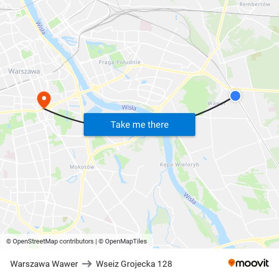 Warszawa Wawer to Wseiz Grojecka 128 map