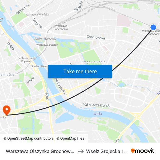 Warszawa Olszynka Grochowska to Wseiz Grojecka 128 map