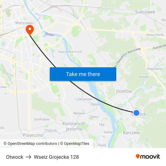 Otwock to Wseiz Grojecka 128 map