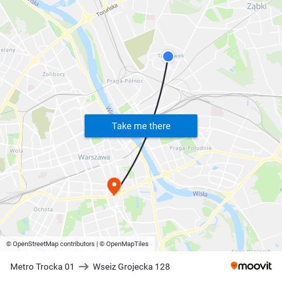 Metro Trocka 01 to Wseiz Grojecka 128 map