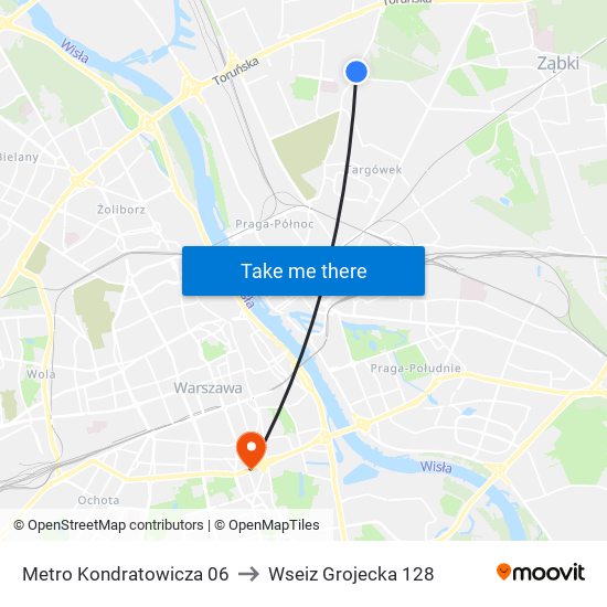 Metro Kondratowicza 06 to Wseiz Grojecka 128 map