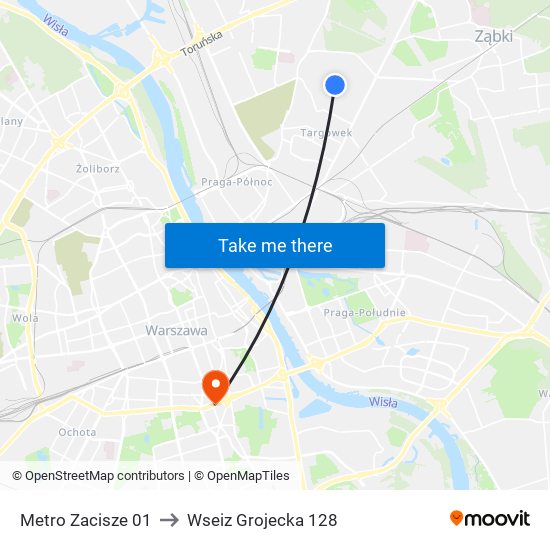 Metro Zacisze 01 to Wseiz Grojecka 128 map