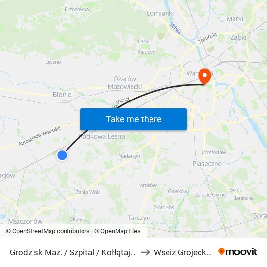 Grodzisk Maz. / Szpital / Kołłątaja 01 (Nż) to Wseiz Grojecka 128 map