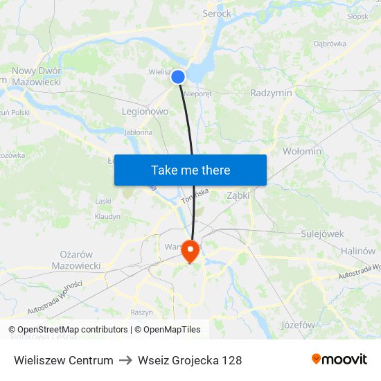 Wieliszew Centrum to Wseiz Grojecka 128 map