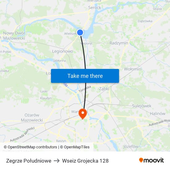 Zegrze Południowe to Wseiz Grojecka 128 map