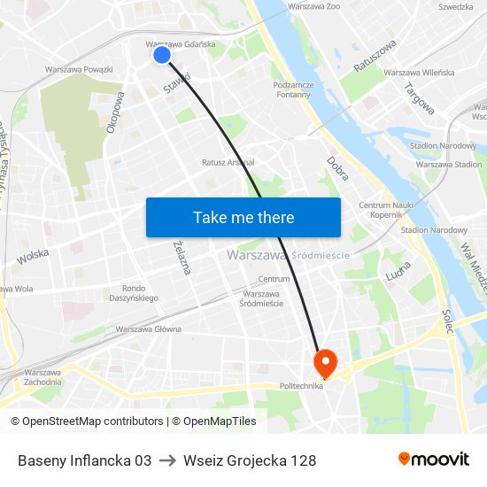 Baseny Inflancka 03 to Wseiz Grojecka 128 map