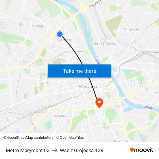 Metro Marymont 03 to Wseiz Grojecka 128 map