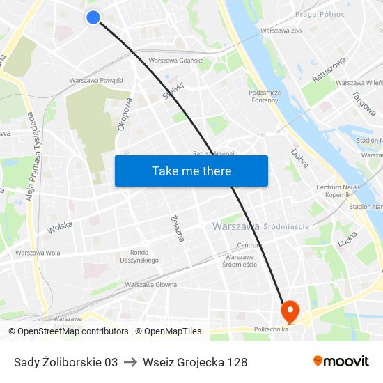 Sady Żoliborskie to Wseiz Grojecka 128 map