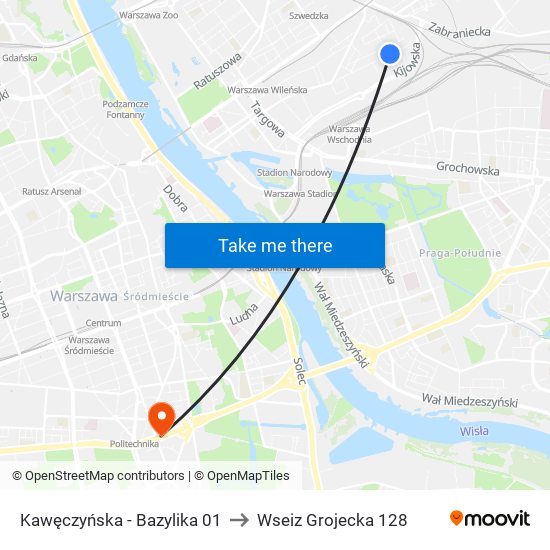 Kawęczyńska - Bazylika 01 to Wseiz Grojecka 128 map